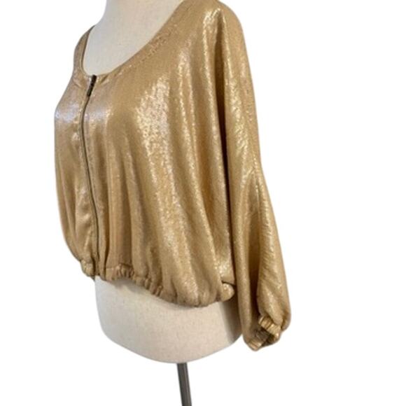 GIBSON Gold Crop Sequin Zip Up Bomber Style Jacket Size XS - Picture 5 of 14